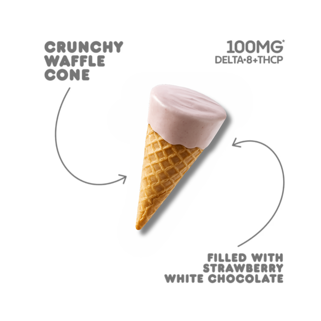 100mg Strawberry + White Chocolate Waffle Cones - D8, THCP - Chill Plus