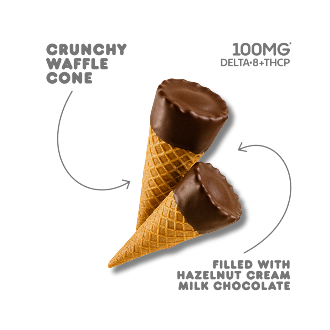 100mg Hazelnut Cream + Milk Chocolate Waffle Cones - D8, THCP, Chill Plus