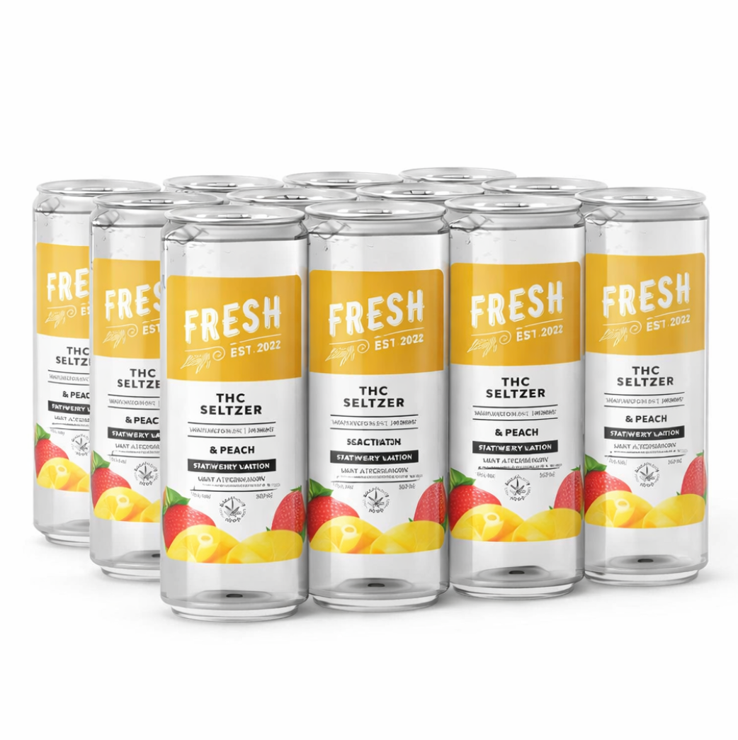 100mg Strawberry & Peach THCa Seltzer - D9 Nano- Fresh