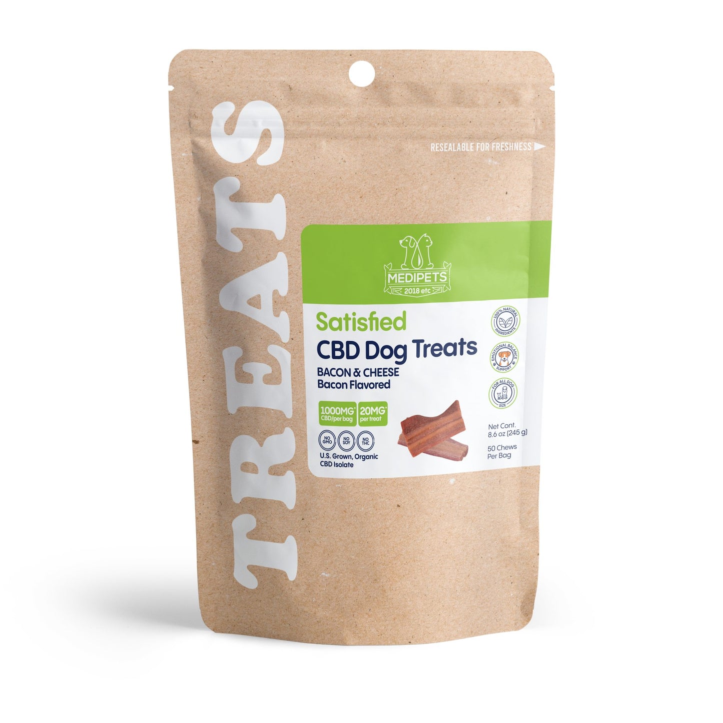 1,000mg CBD Pet Treats For Dogs - Wavy Bacon & Cheese Bites - MediPets