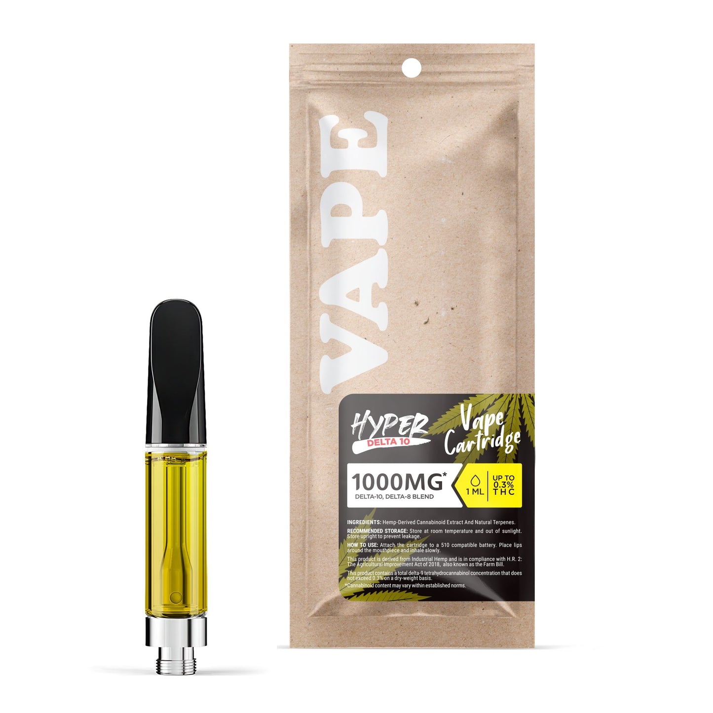 1000mg D10, D8 Vape Cart - AK47 - Hybrid - 1ml - Hyper
