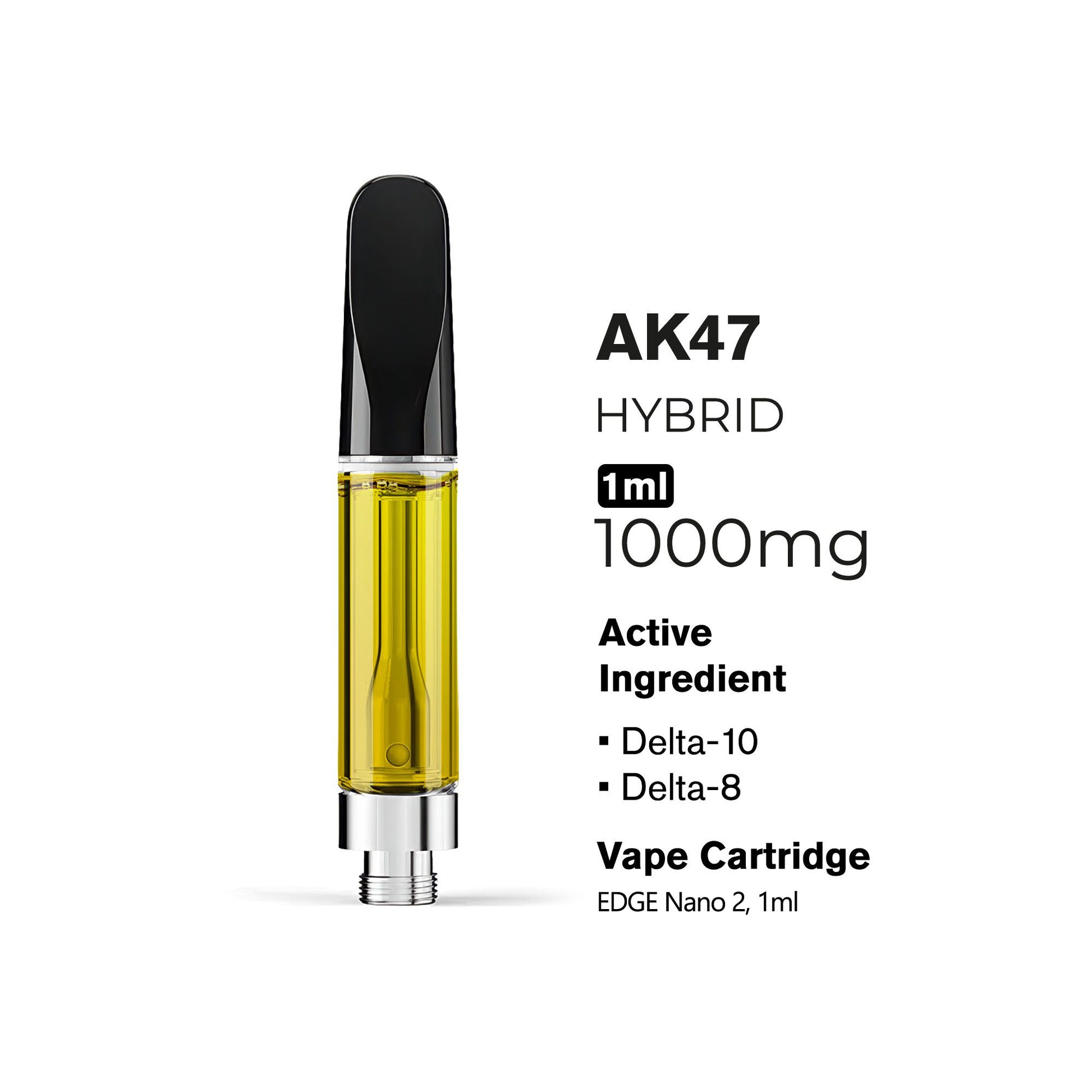 1000mg D10, D8 Vape Cart - AK47 - Hybrid - 1ml - Hyper