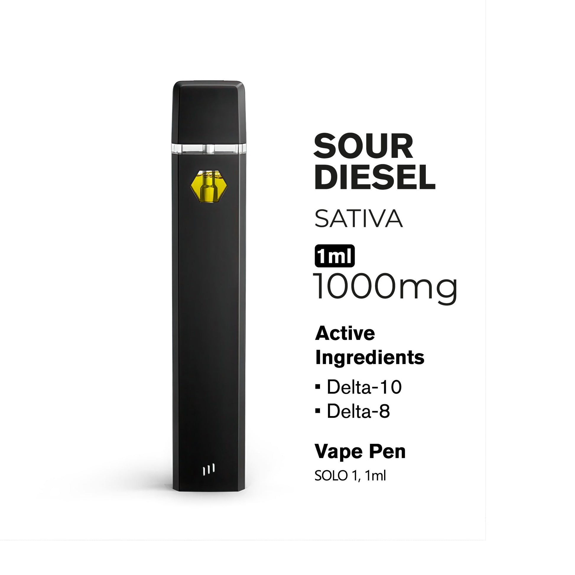 1000mg D10, D8 Vape Pen - Sour Diesel - Sativa - 1ml - Hyper
