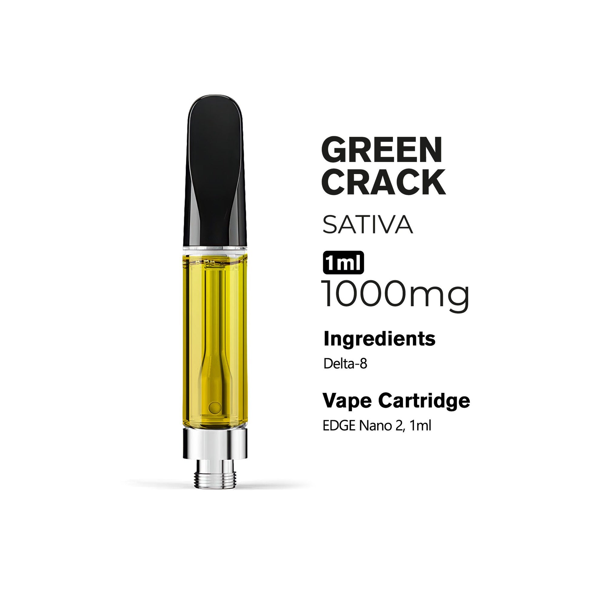 1000mg D8 Vape Cart - Green Crack - Sativa - 1ml - 10X