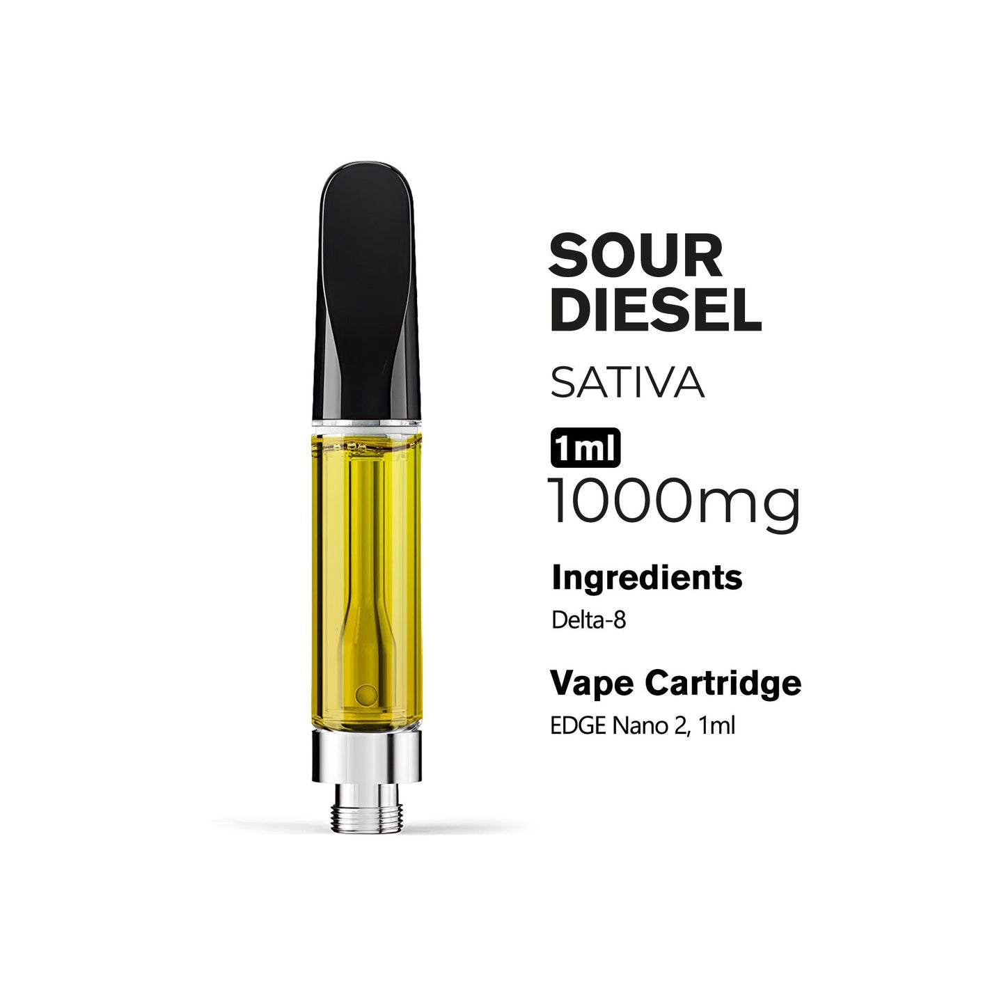1000mg D8 Vape Cart - Sour Diesel - Sativa - 1ml - 10X