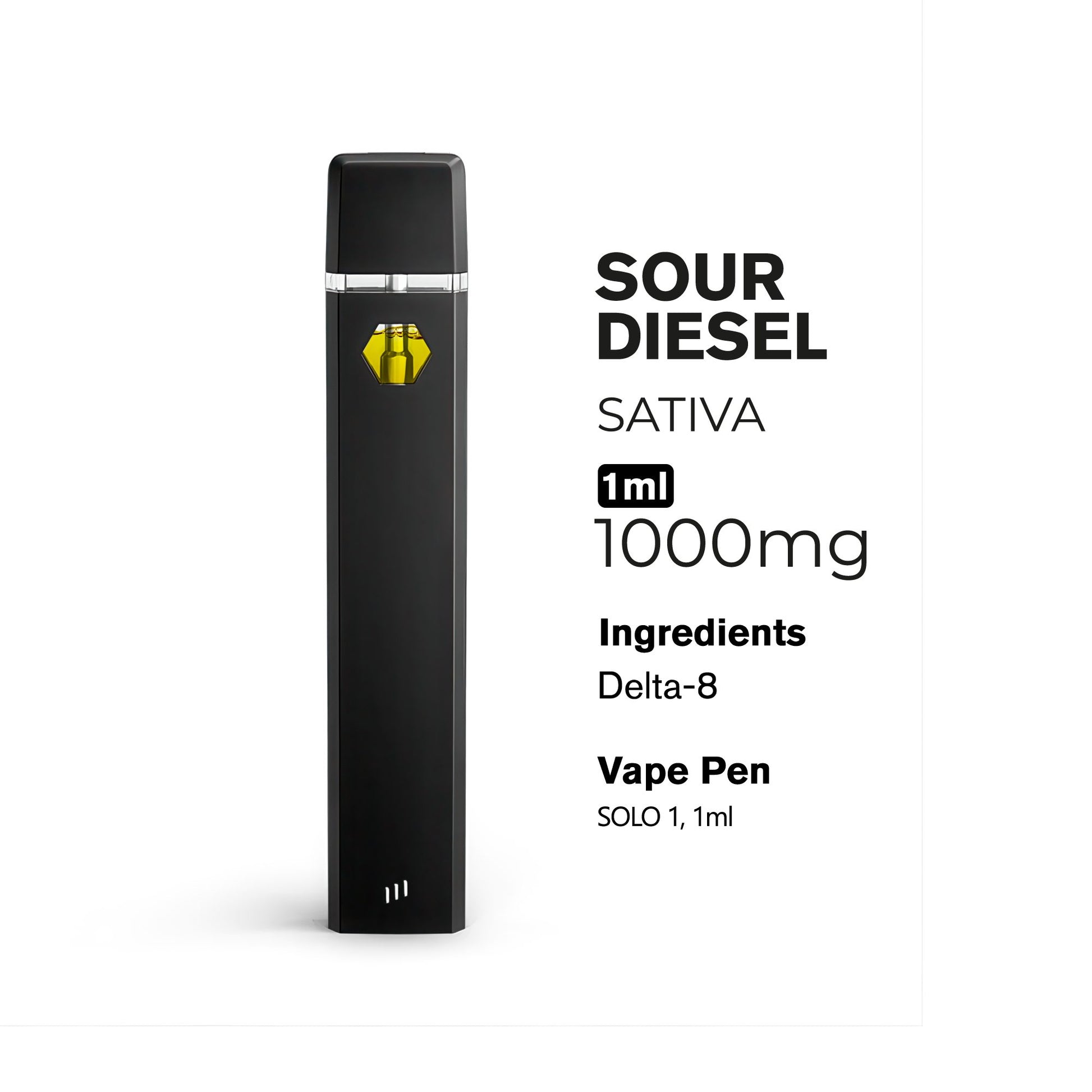 1000mg D8 Vape Pen - Sour Diesel - Sativa - 1ml - 10X