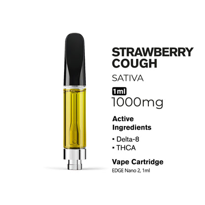 1000mg THCA, D8 Vape Cart - Strawberry Cough - Sativa - 1ml - Fresh