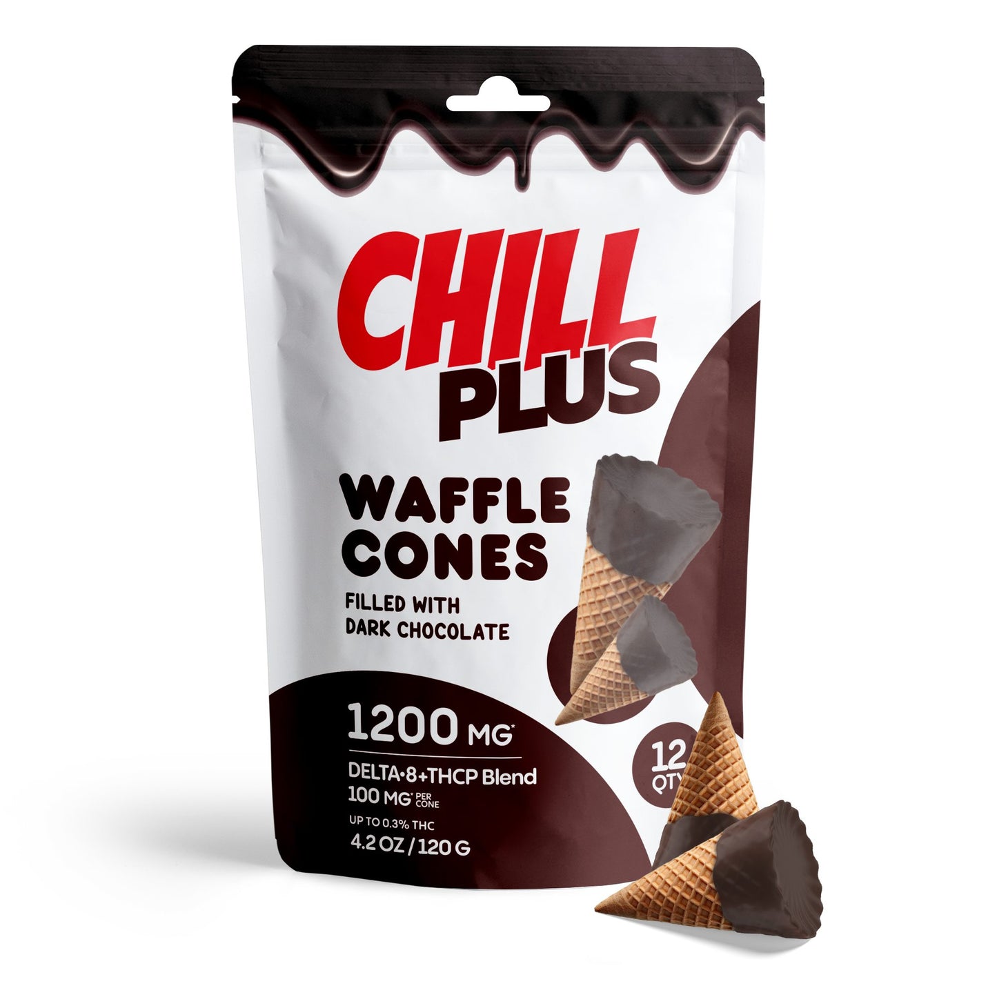 100mg Dark Chocolate Waffle Cones - D8 & THCP - Chill Plus