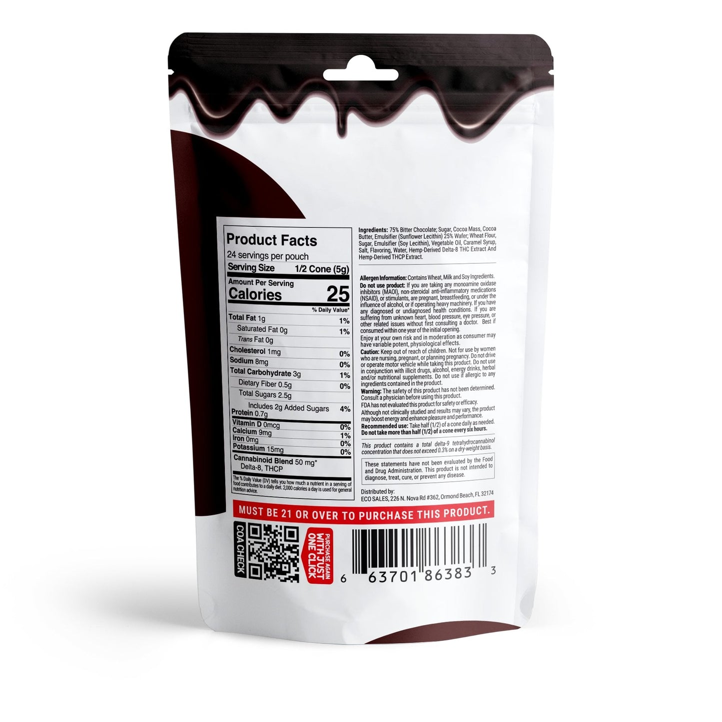 100mg Dark Chocolate Waffle Cones - D8 & THCP - Chill Plus