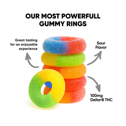 100mg Delta 8 Gummies – Assorted Sour Mix Rings – Chill Extreme