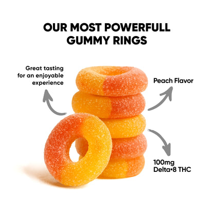 100mg Delta 8 Gummies – Peach Sour Rings – Chill Extreme