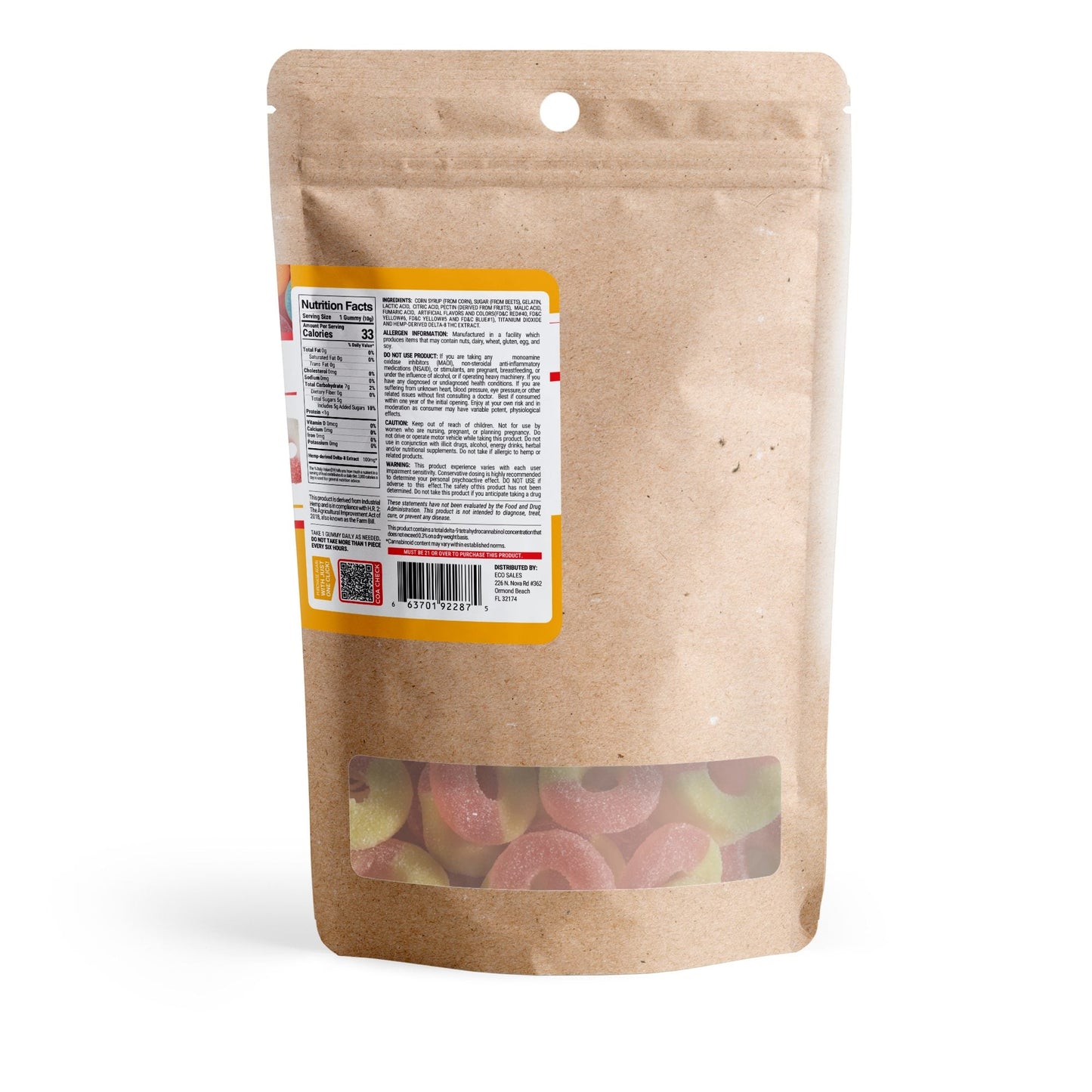 100mg Delta 8 Gummies – Peach Sour Rings – Chill Extreme