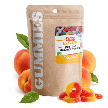 100mg Delta 8 Gummies – Peach Sour Rings – Chill Extreme
