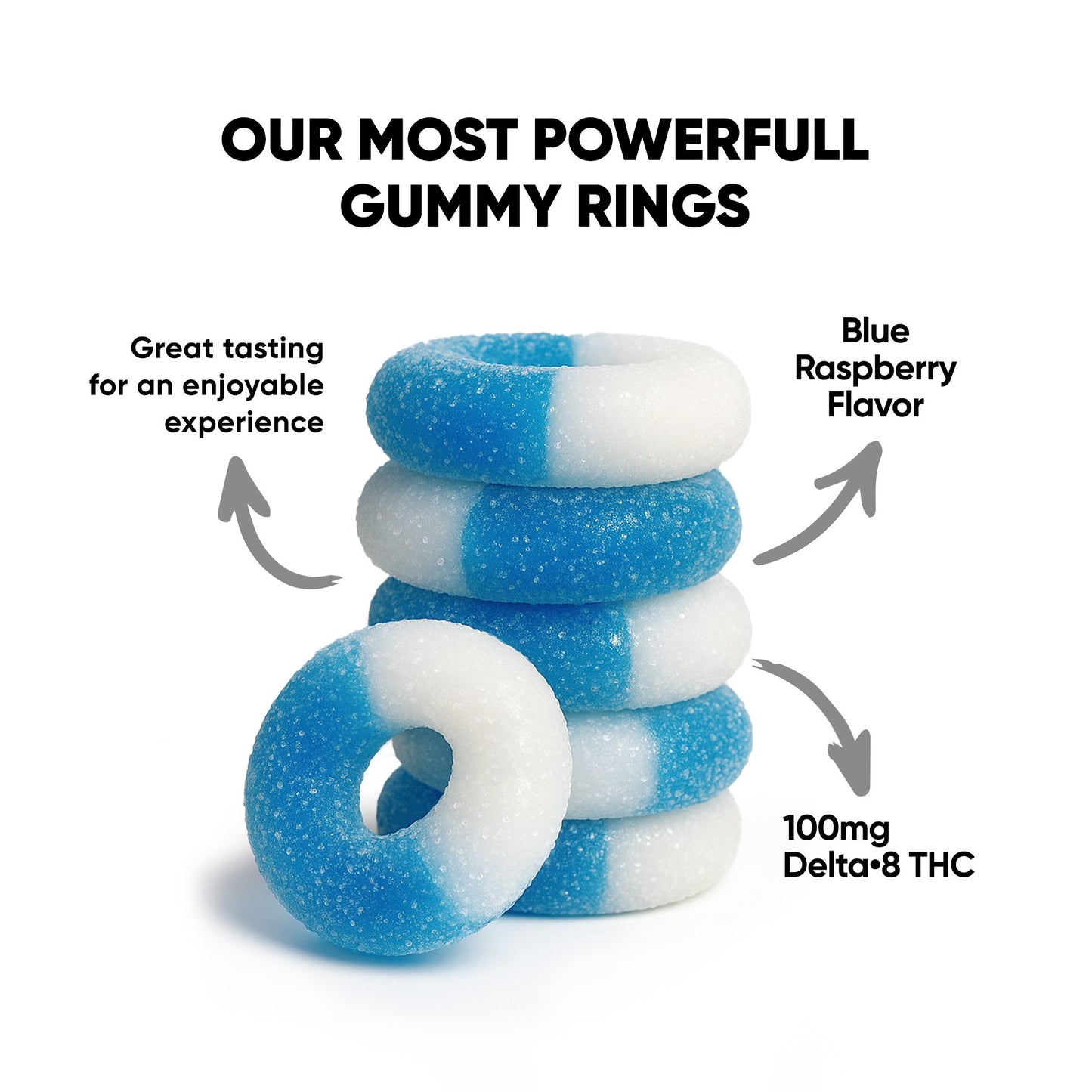 100mg Delta 8 Gummies - Sour Blue Raspberry Rings - Chill Extreme