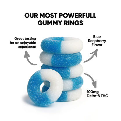 100mg Delta 8 Gummies - Sour Blue Raspberry Rings - Chill Extreme
