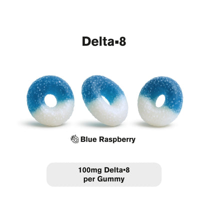 100mg Delta 8 Gummies - Sour Blue Raspberry Rings - Chill Extreme