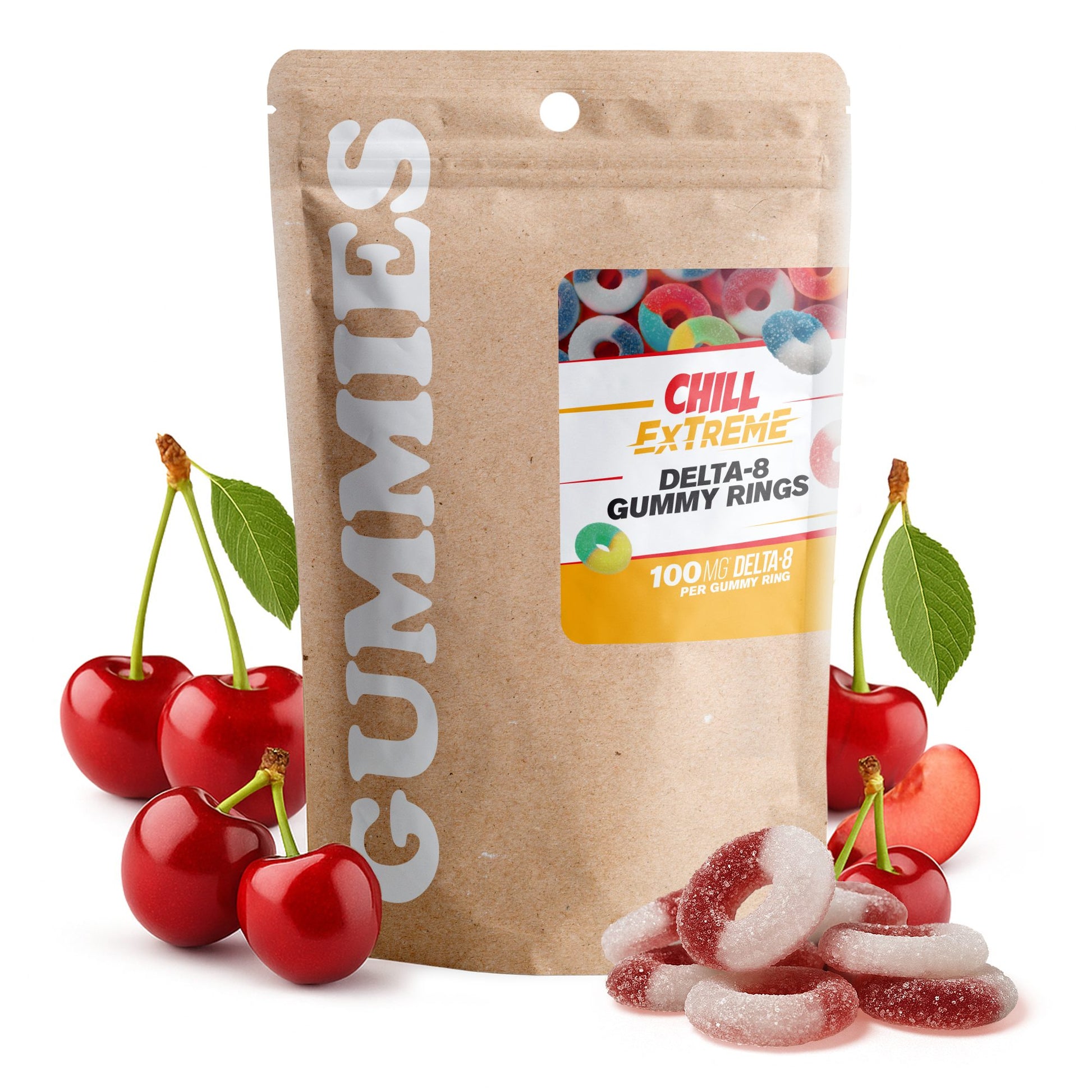 100mg Delta 8 Gummies - Sour Cherry Rings - Chill Extreme