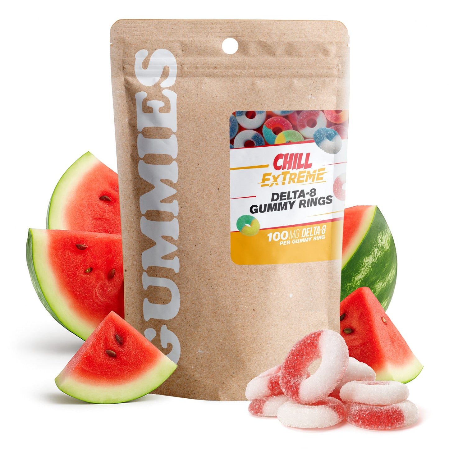 100mg Delta 8 Gummies - Sour Watermelon Rings - Chill Extreme