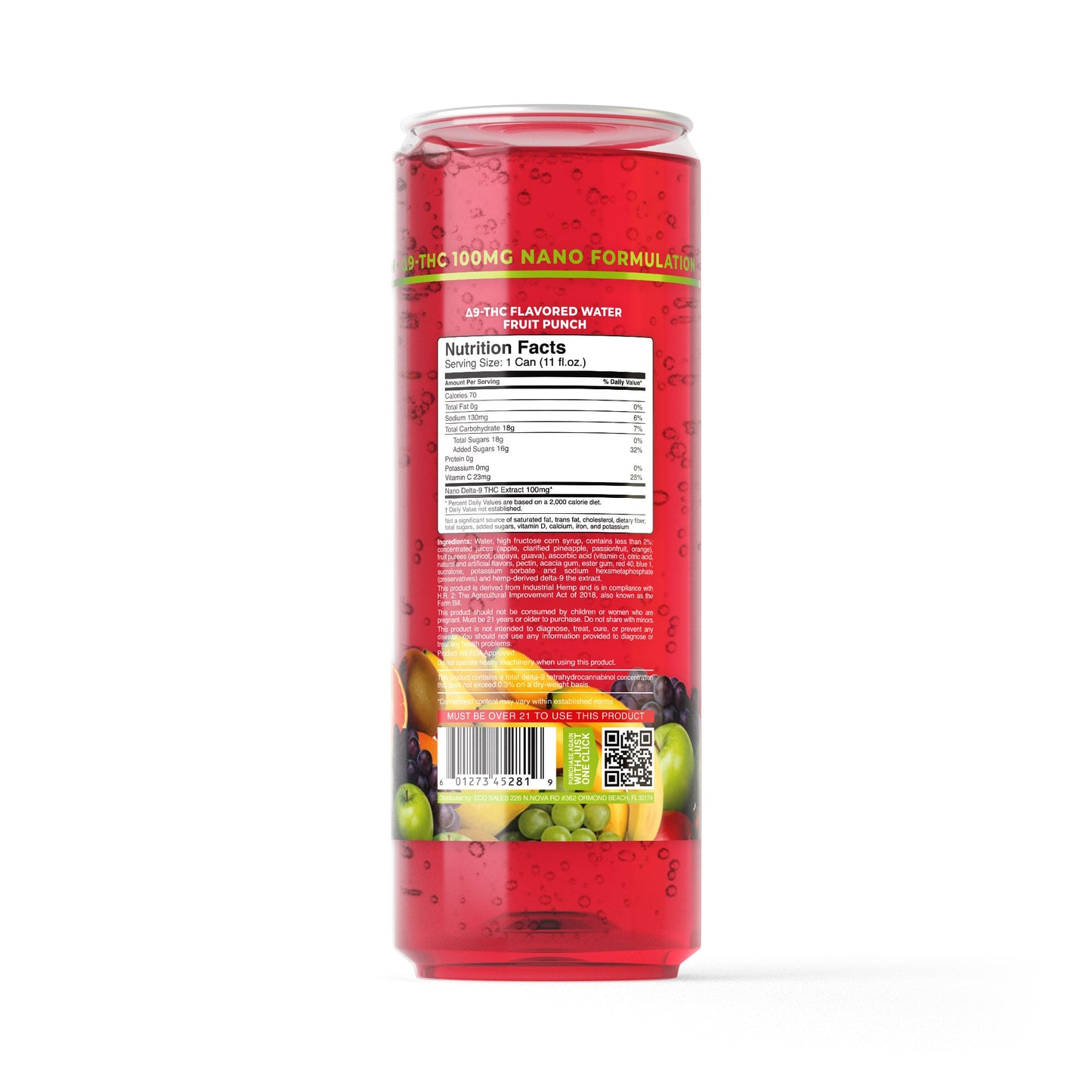 100mg Fruit Punch THC Water - D9 Nano - Fresh