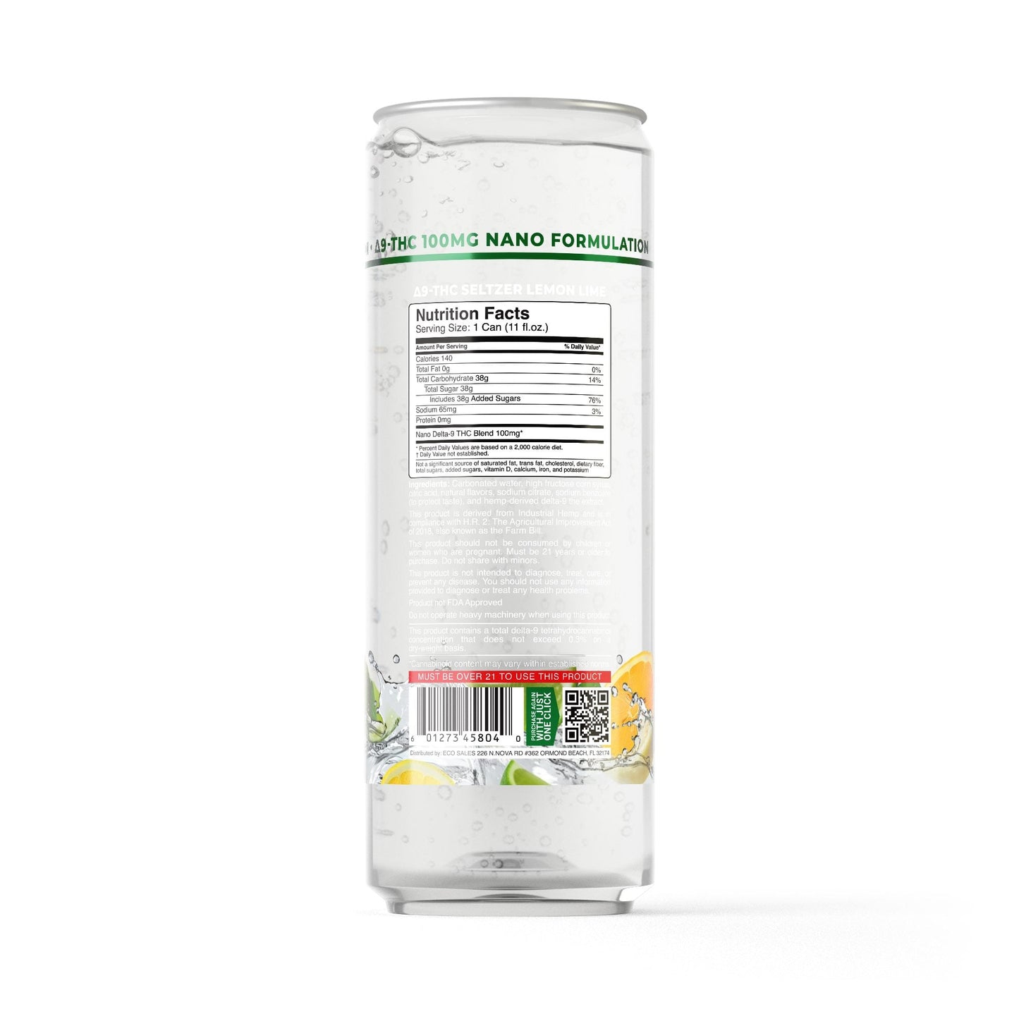 100mg Lemon Lime THC Seltzer - D9 Nano - Fresh
