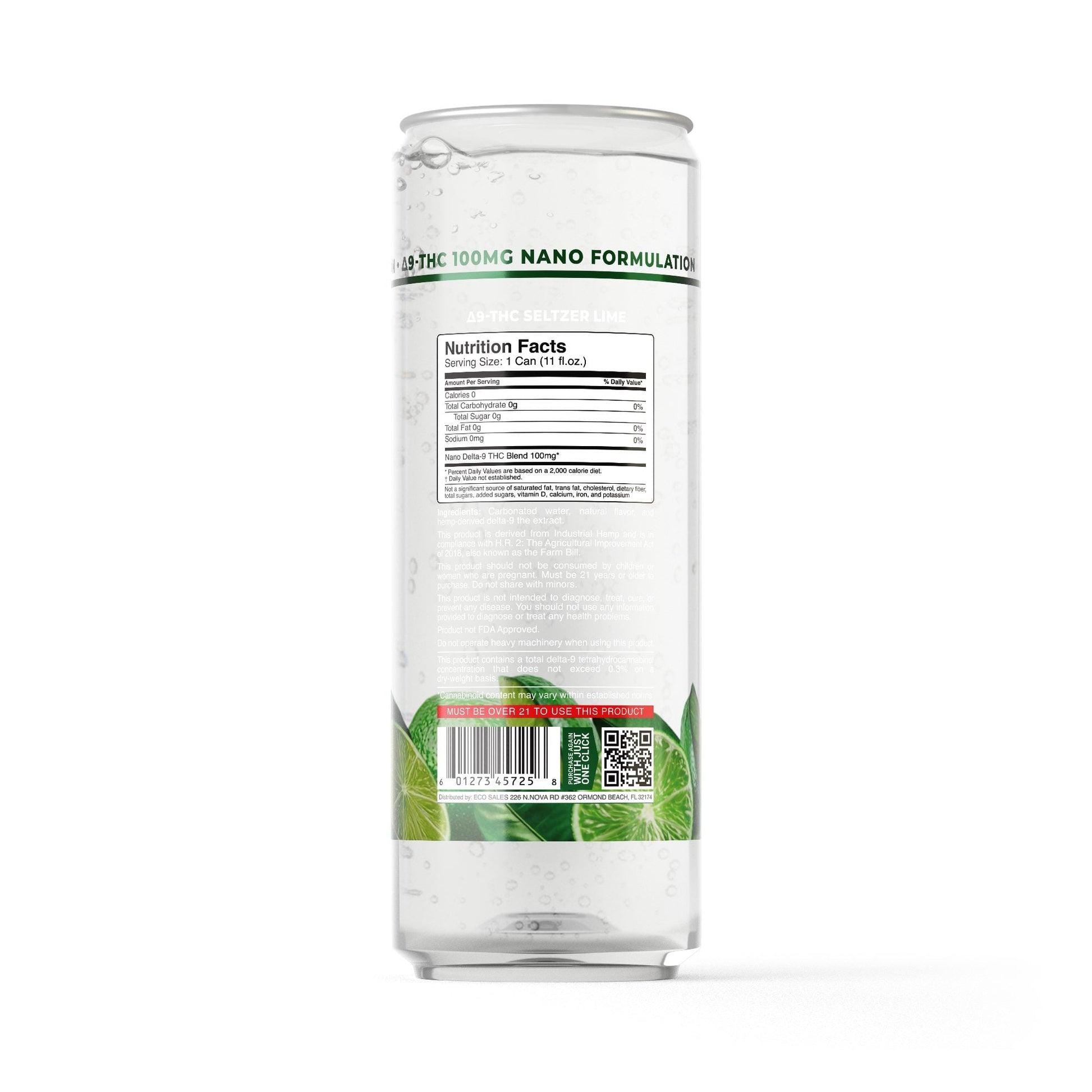 100mg Lime THC Seltzer - D9 Nano - Fresh