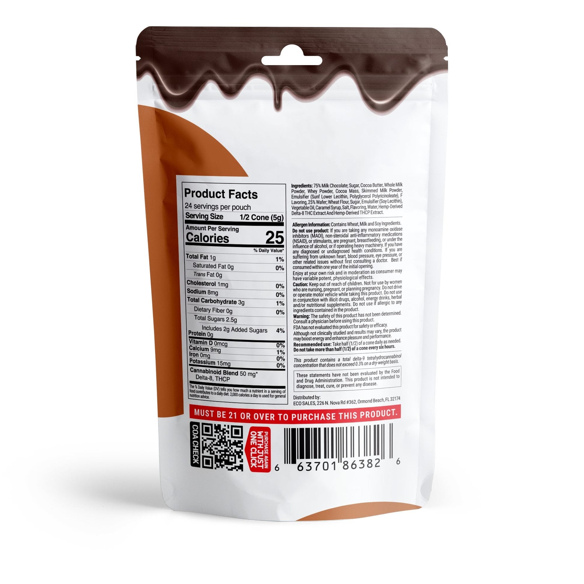 100mg Milk Chocolate Waffle Cones - D8 & THCP - Chill Plus