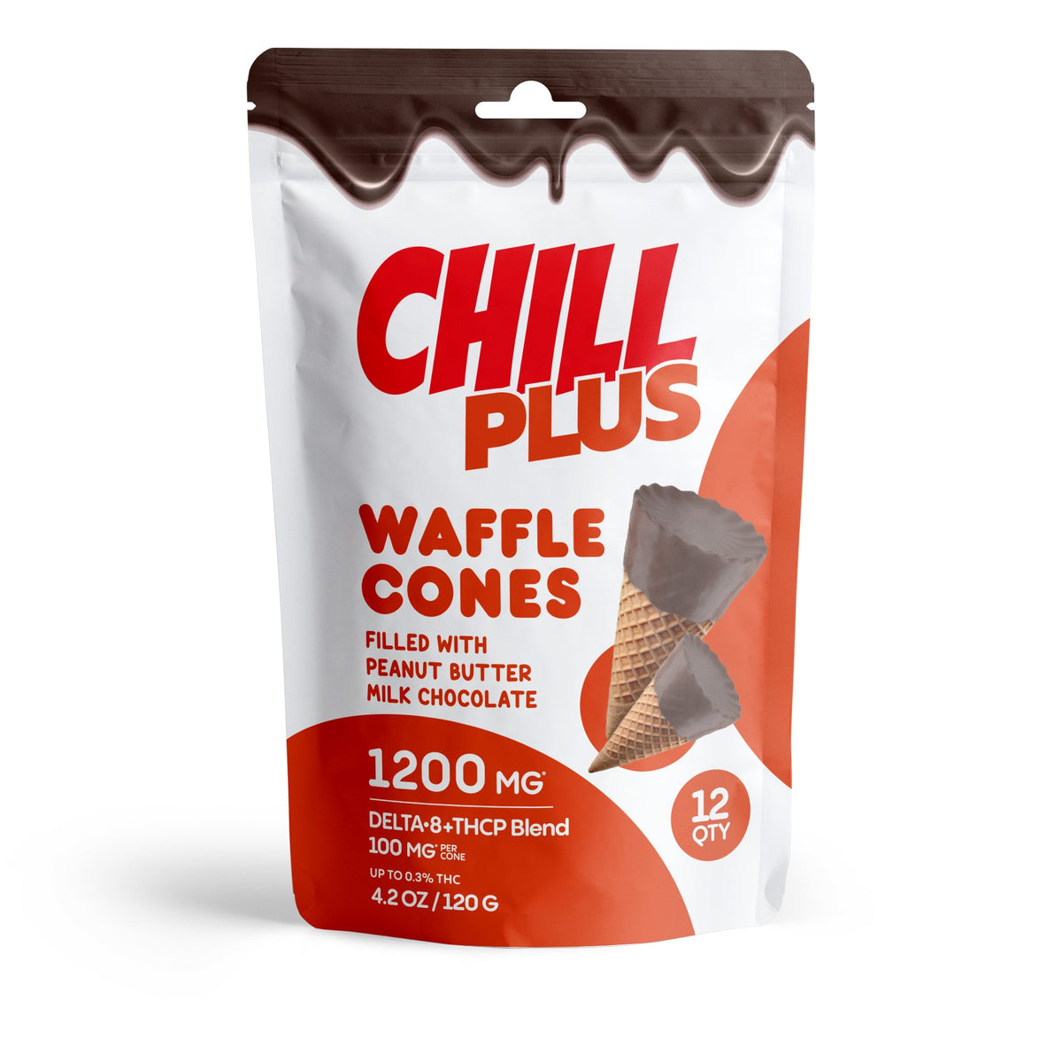 100mg Peanut Butter + Milk Chocolate Waffle Cones - D8 & THCP - Chill Plus
