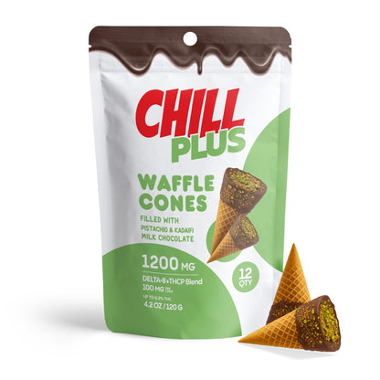 100mg Pistachio & Kadaifi + Milk Chocolate Waffle Cones - D8 & THCP - Chill Plus