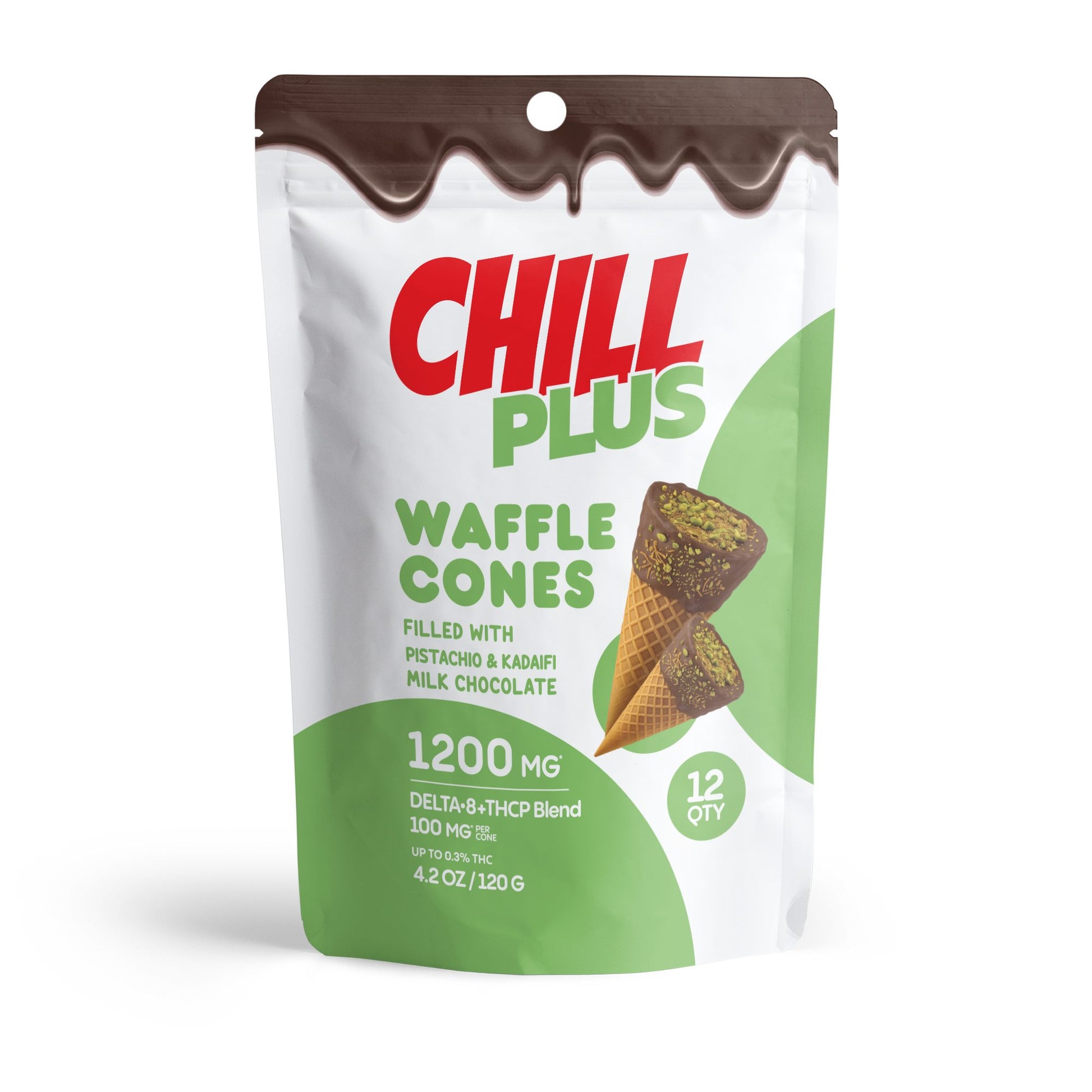 100mg Pistachio & Kadaifi + Milk Chocolate Waffle Cones - D8 & THCP - Chill Plus