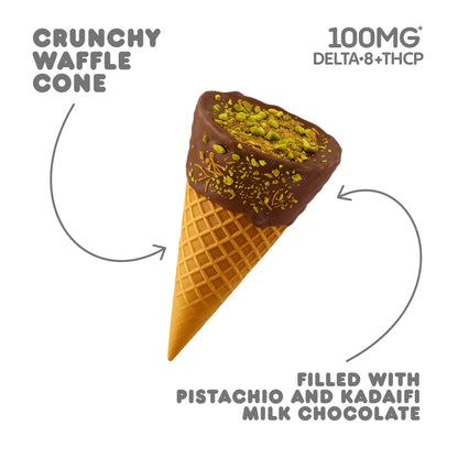 100mg Pistachio & Kadaifi + Milk Chocolate Waffle Cones - D8 & THCP - Chill Plus
