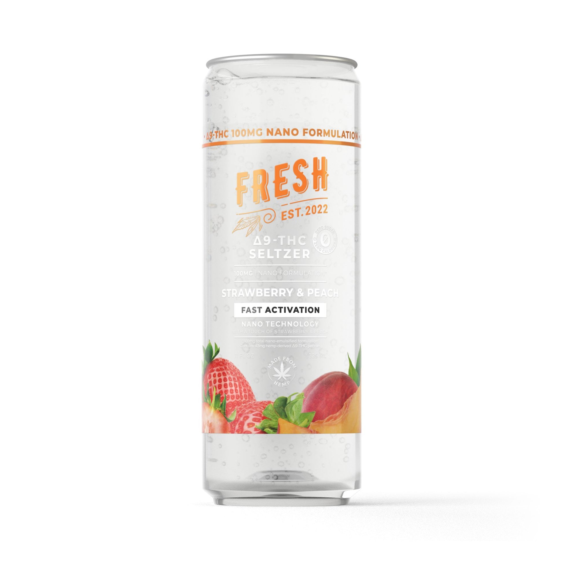 100mg Strawberry & Peach THC Seltzer - D9 Nano - Fresh