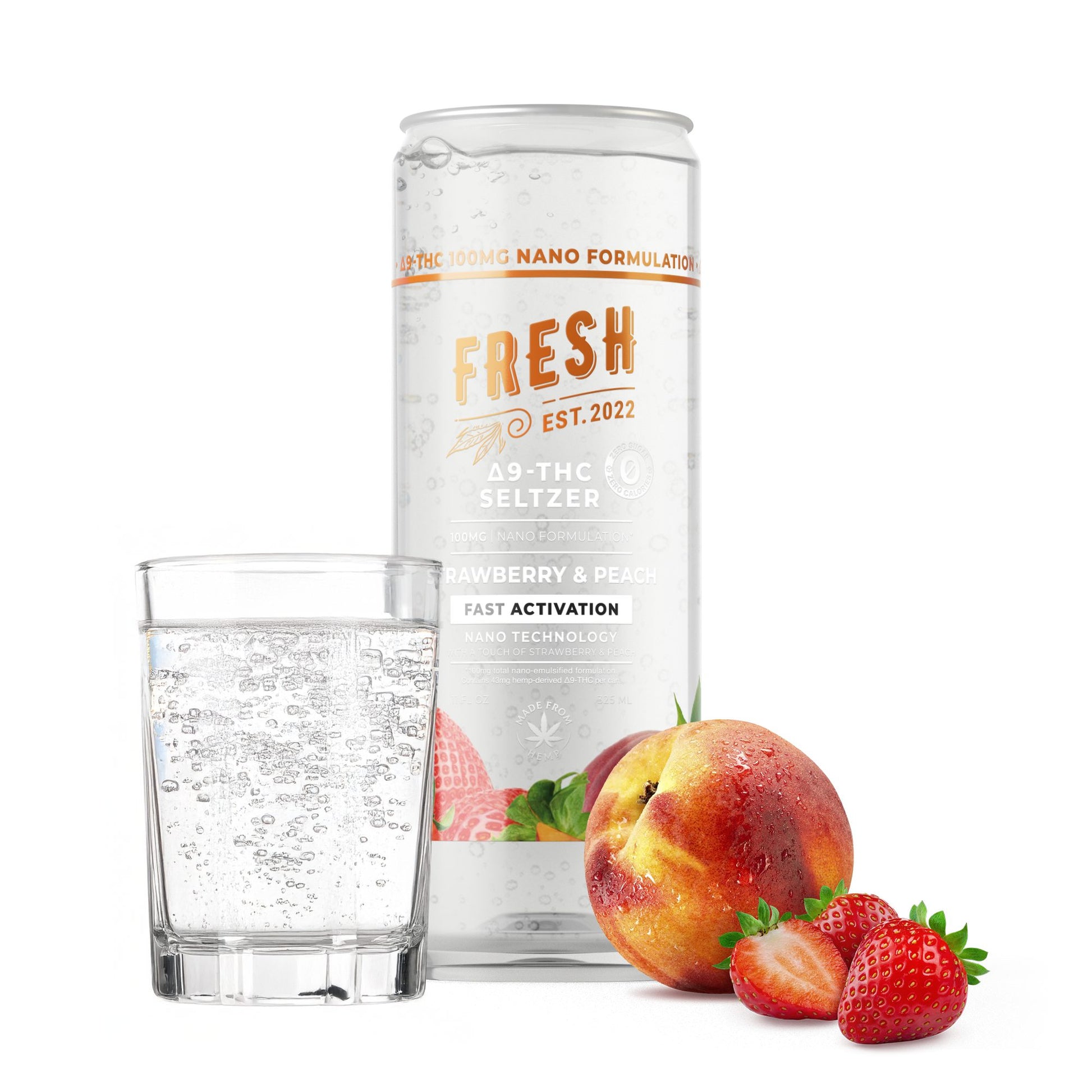 100mg Strawberry & Peach THC Seltzer - D9 Nano - Fresh