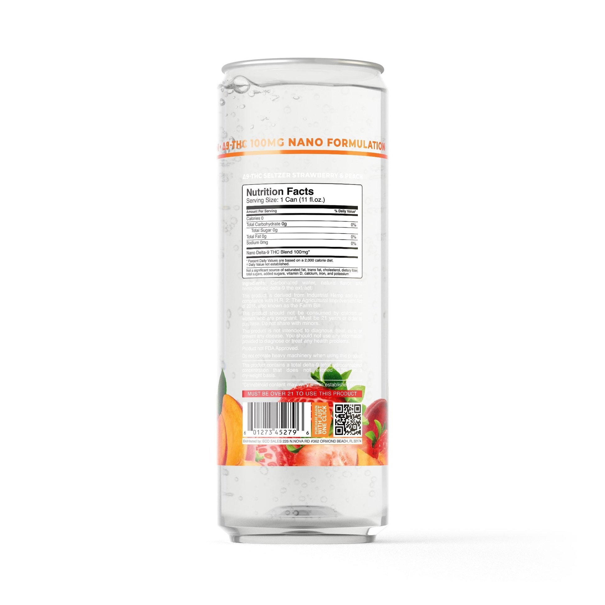 100mg Strawberry & Peach THC Seltzer - D9 Nano - Fresh