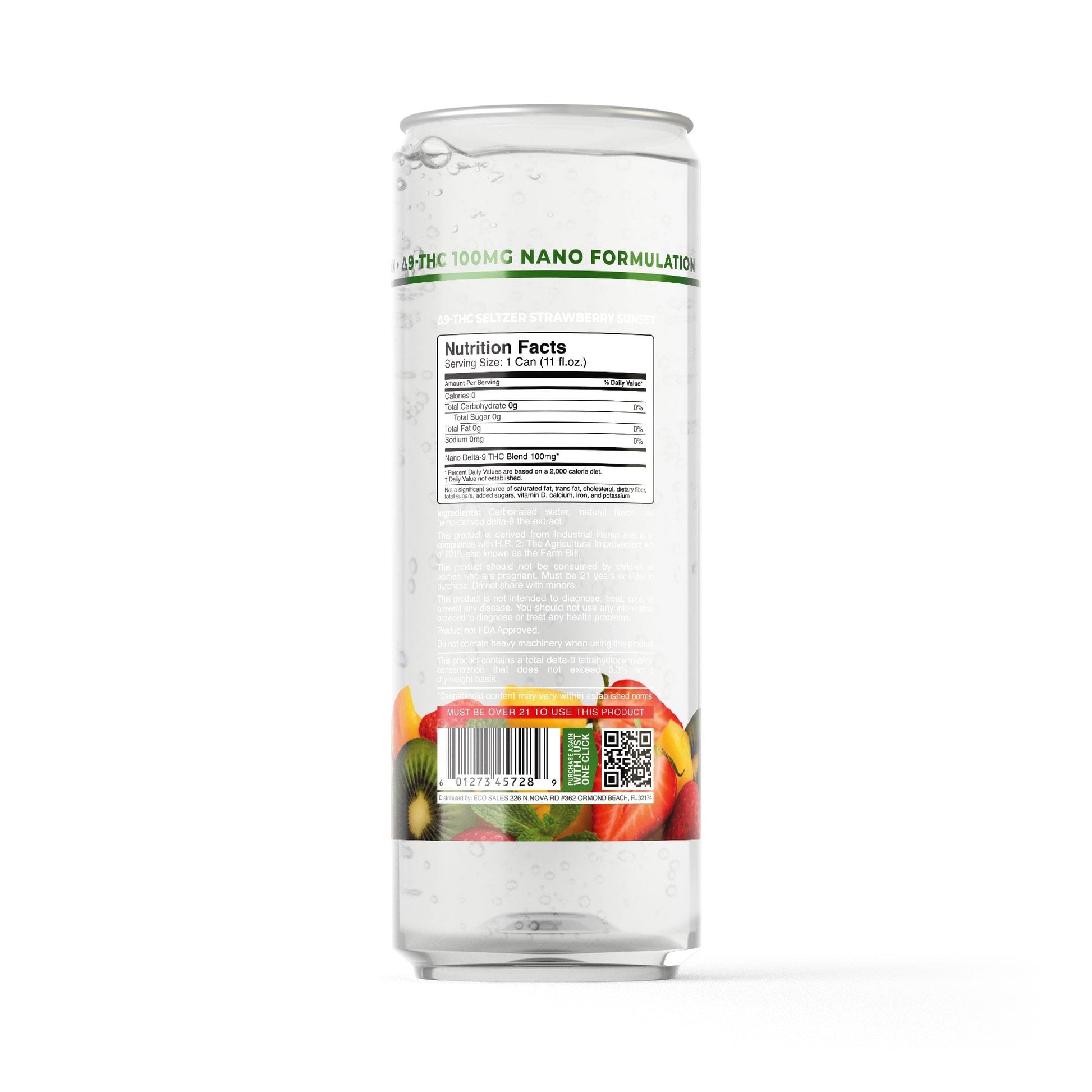 100mg Strawberry Sunset THC Seltzer - D9 Nano - Fresh