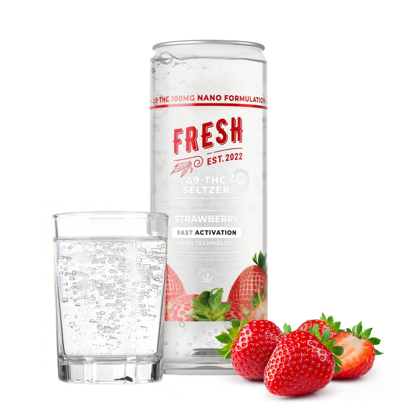 100mg Strawberry THC Seltzer - D9 Nano - Fresh