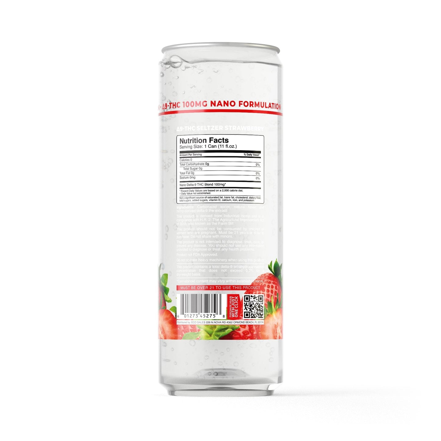100mg Strawberry THC Seltzer - D9 Nano - Fresh