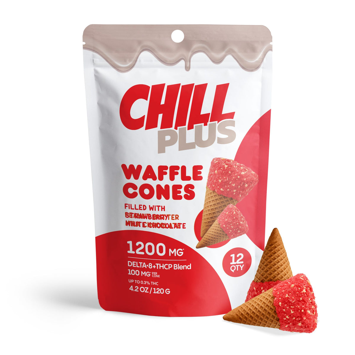 100mg Strawberry + White Chocolate Waffle Cones - D8 & THCP - Chill Plus