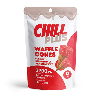 100mg Strawberry + White Chocolate Waffle Cones - D8 & THCP - Chill Plus
