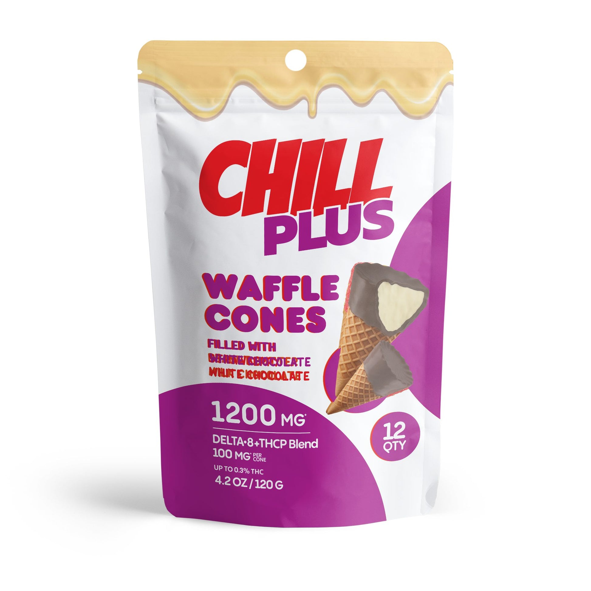 100mg White Chocolate Waffle Cones - D8 & THCP - Chill Plus