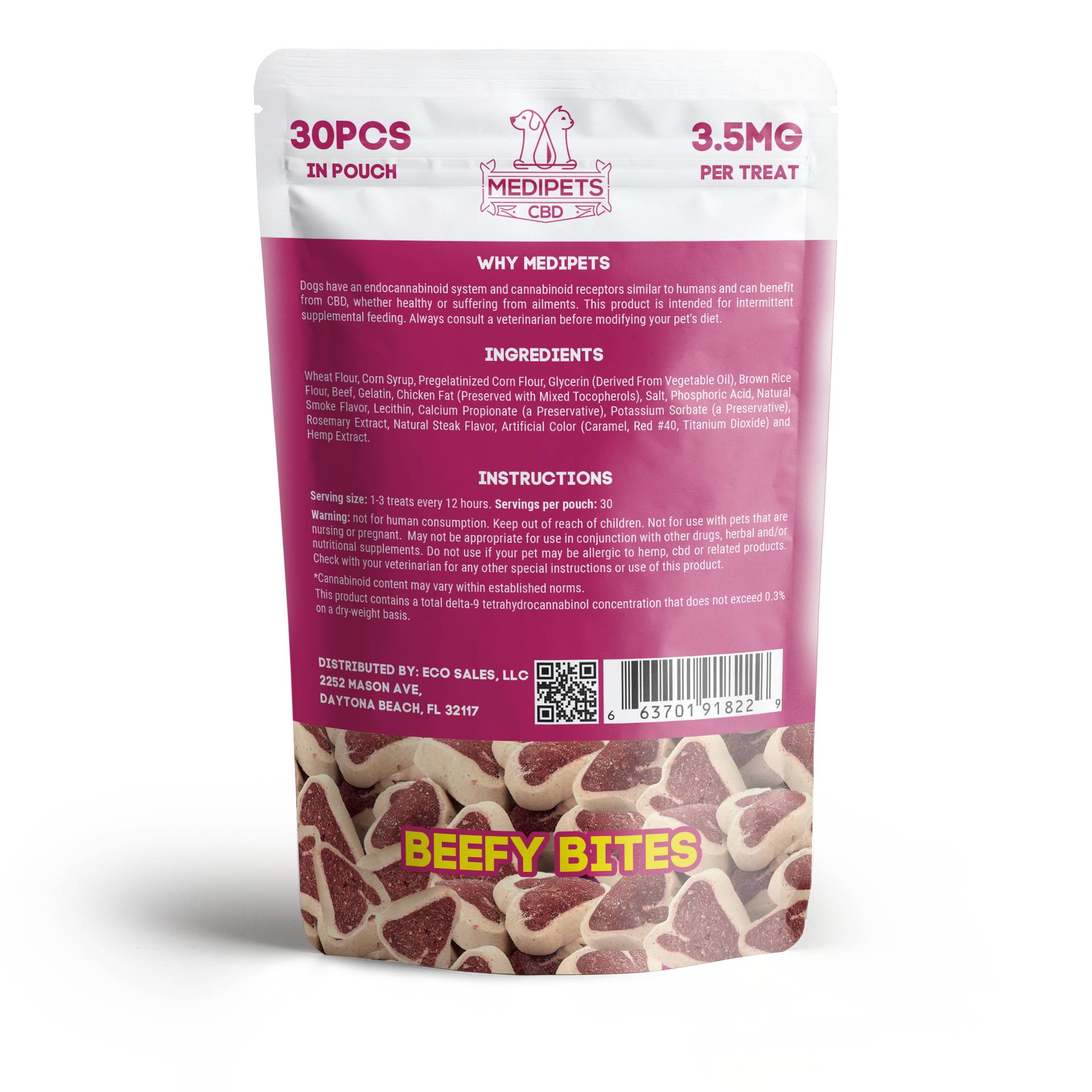 105mg CBD Pet Treats For Dogs - Beefy Bites - MediPets