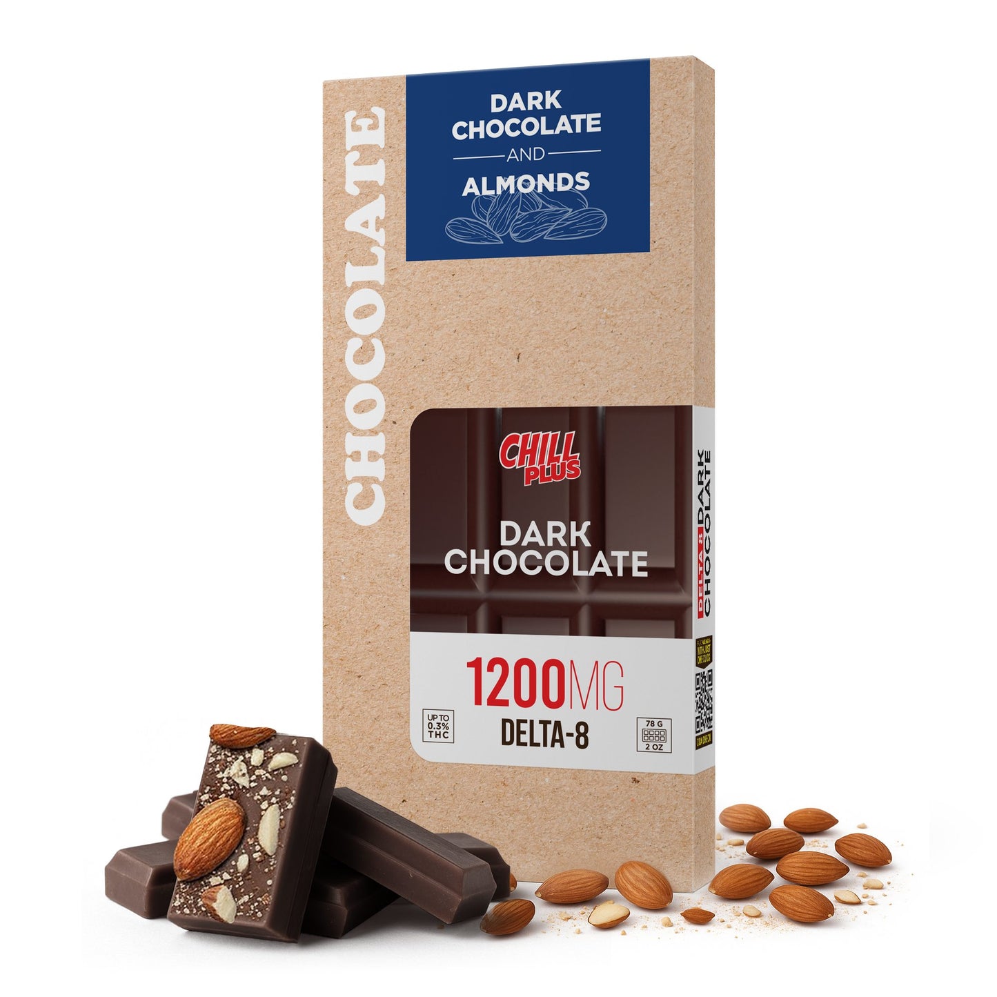1,200mg Dark Chocolate & Almond Bar – Delta 8 – Chill Plus