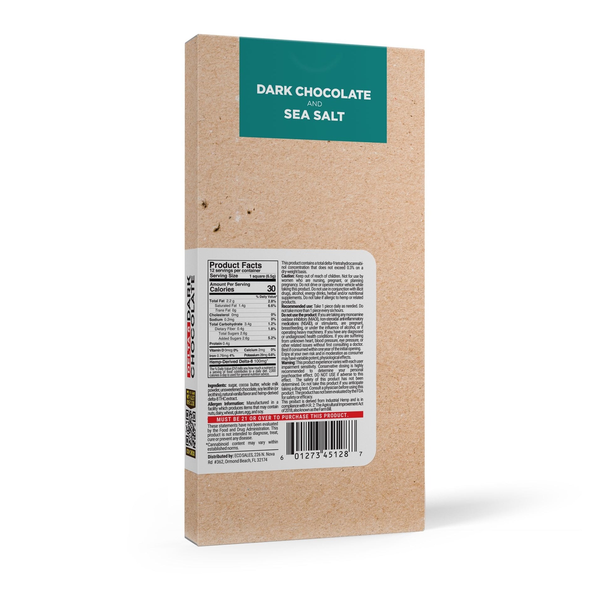 1,200mg Dark Chocolate & Sea Salt Bar – Delta 8 – Chill Plus