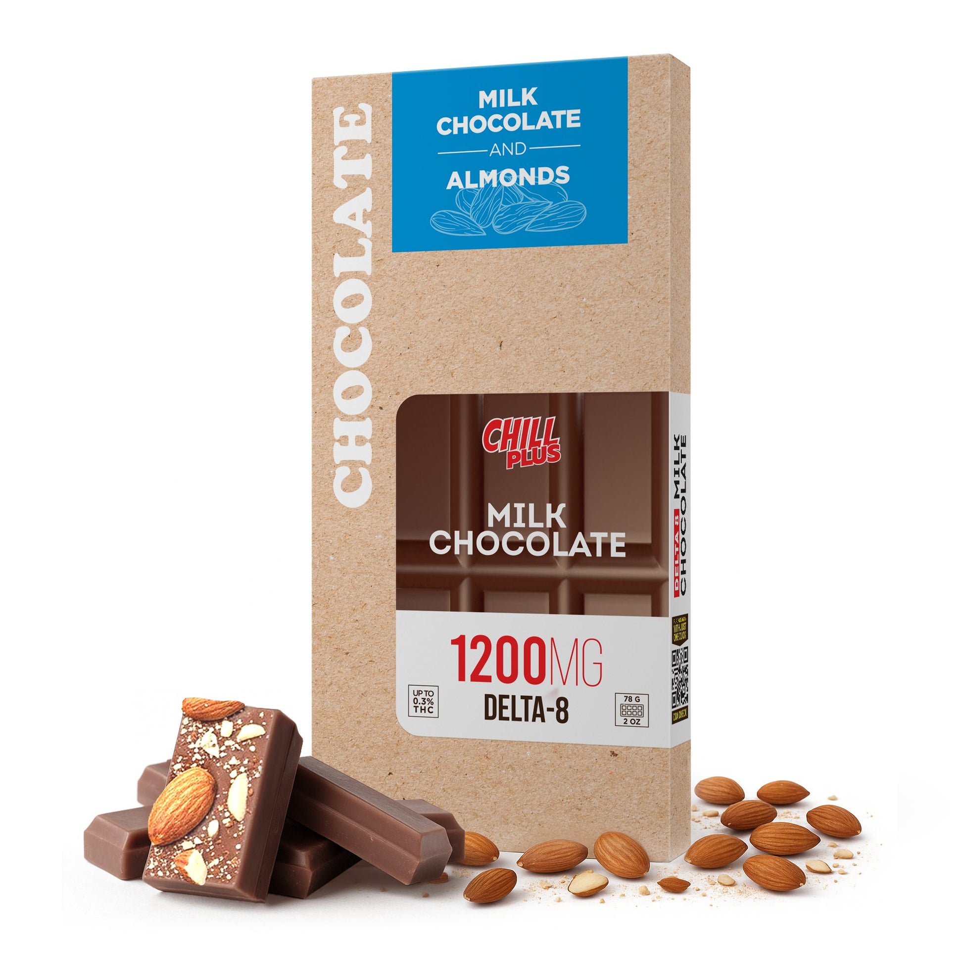 1,200mg Milk Chocolate & Almonds Bar – Delta 8 – Chill Plus