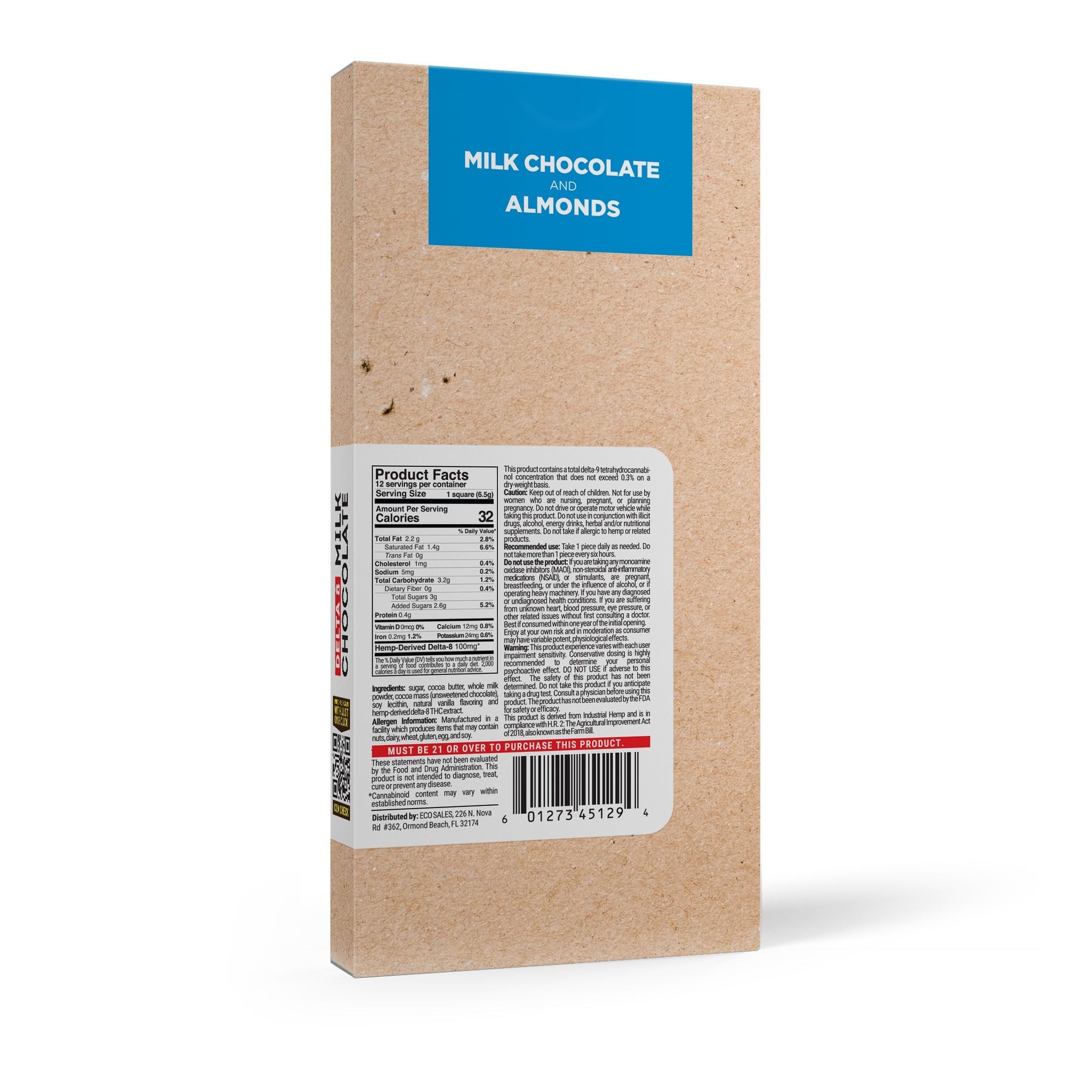 1,200mg Milk Chocolate & Almonds Bar – Delta 8 – Chill Plus
