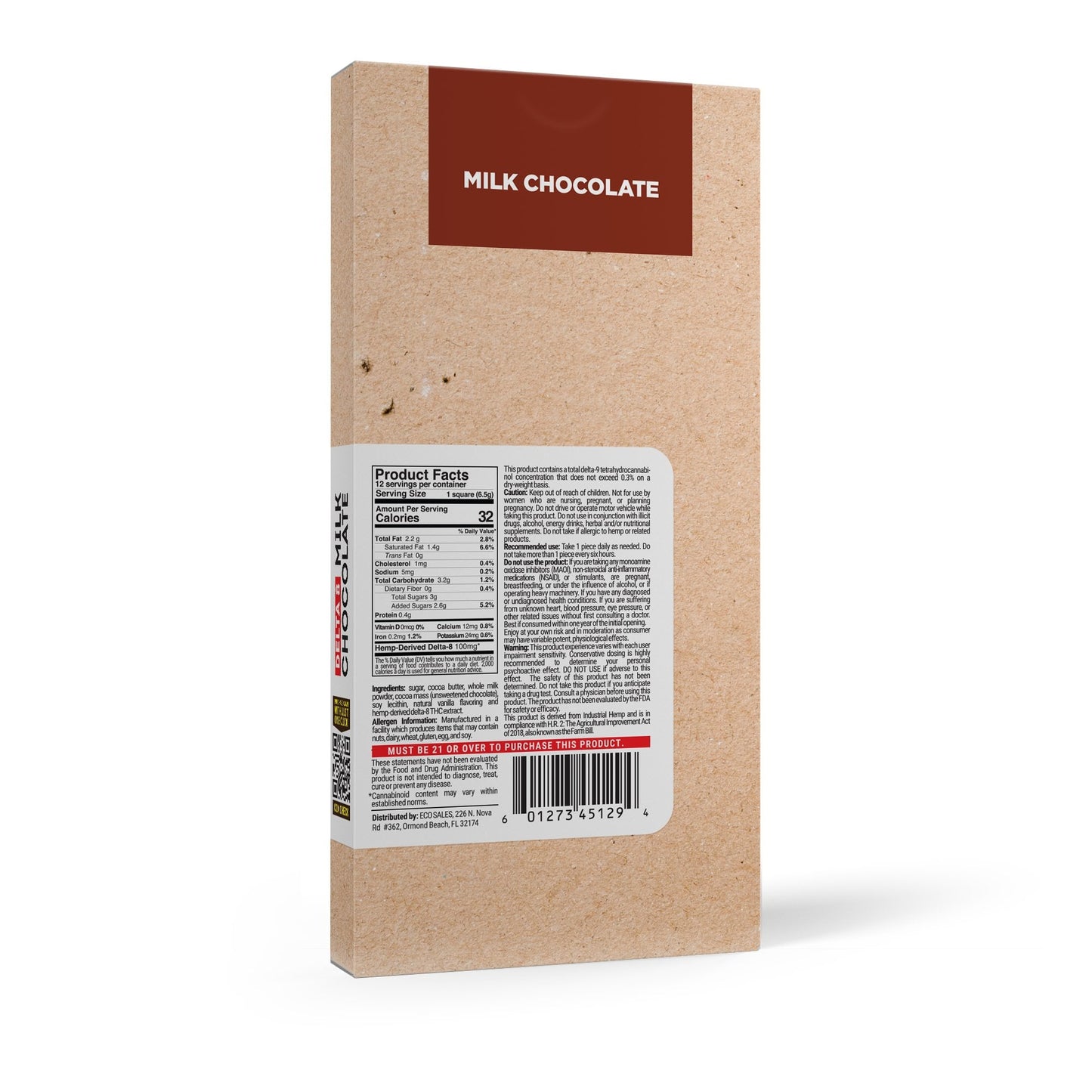1,200mg Milk Chocolate Bar - Delta 8 - Chill Plus