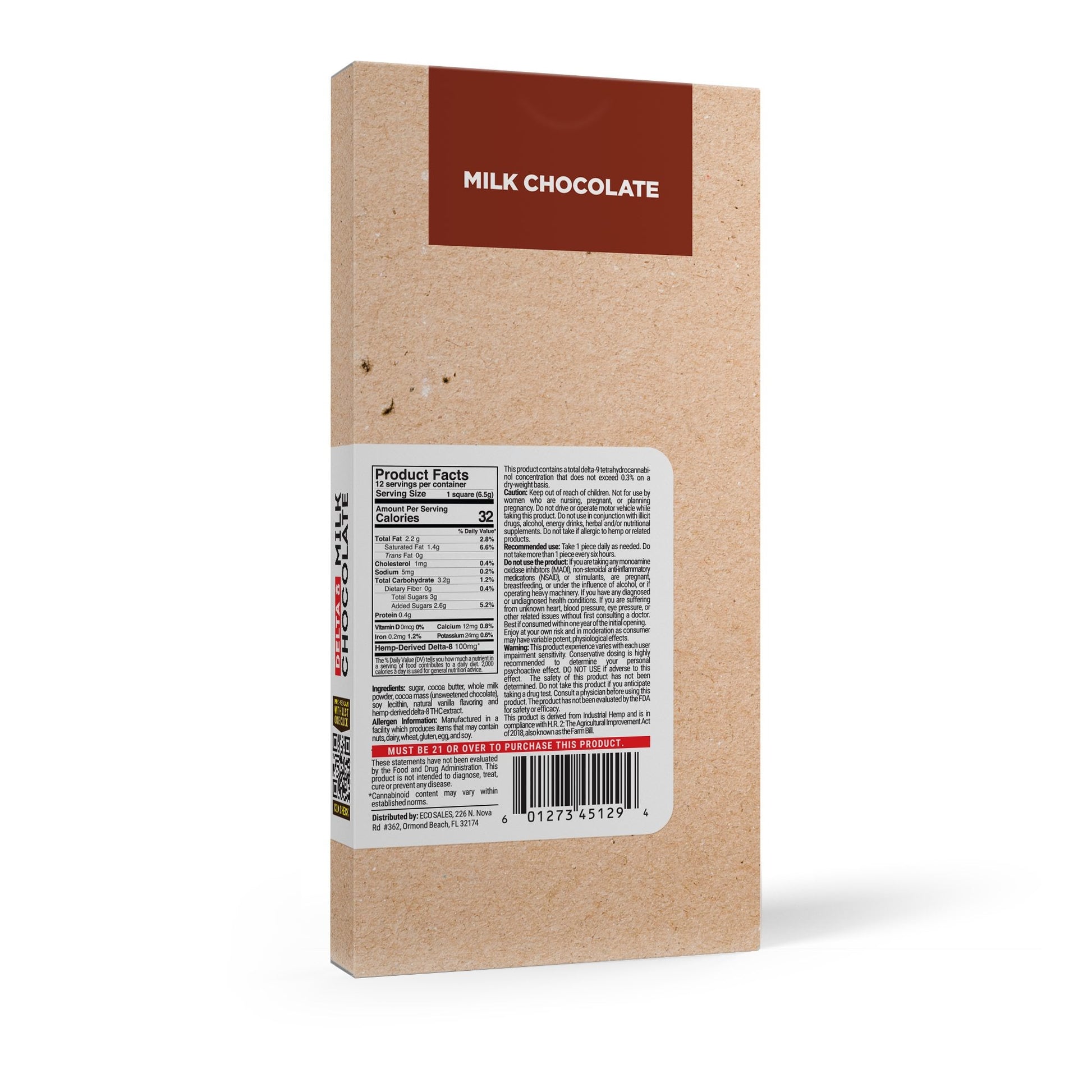 1,200mg Milk Chocolate Bar - Delta 8 - Chill Plus