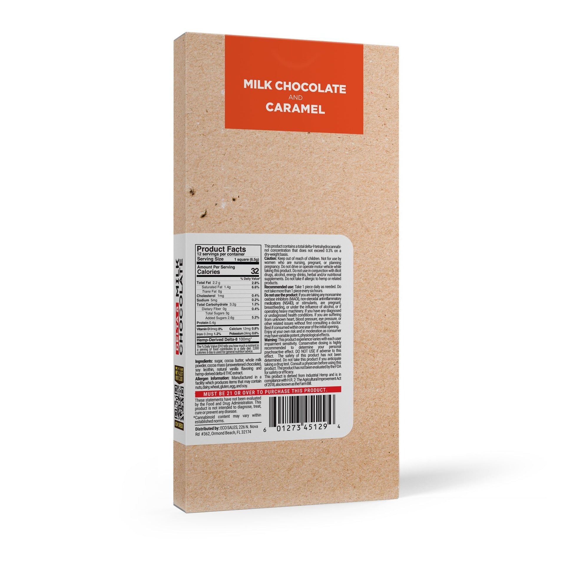 1,200mg Milk Chocolate & Caramel Bar - Delta 8 - Chill Plus