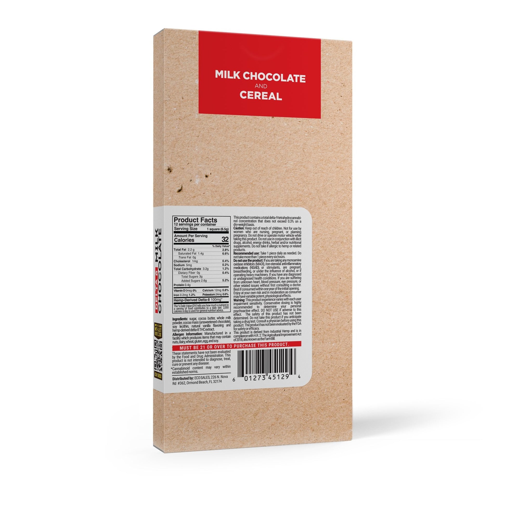 1,200mg Milk Chocolate & Cereal Bar - Delta 8 - Chill Plus