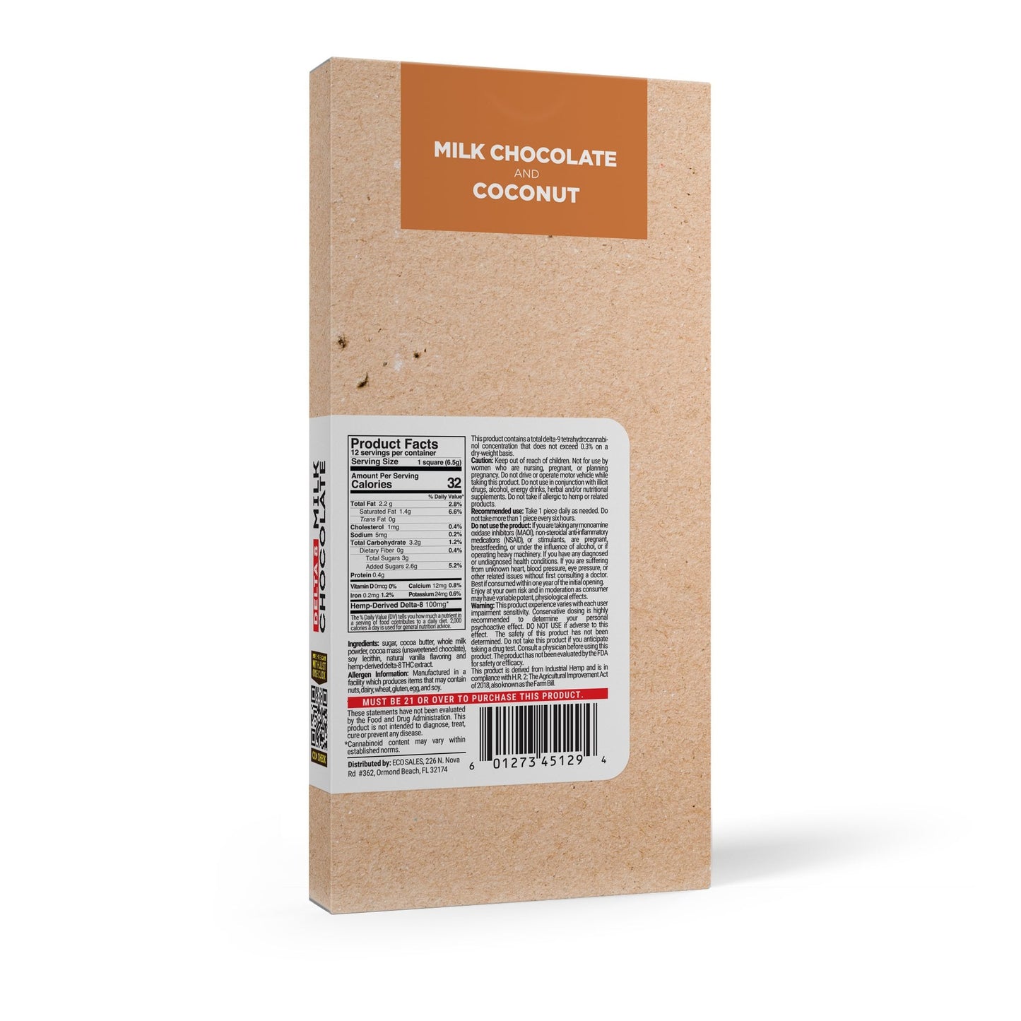 1,200mg Milk Chocolate & Coconut Flakes Bar – Delta 8 – Chill Plus
