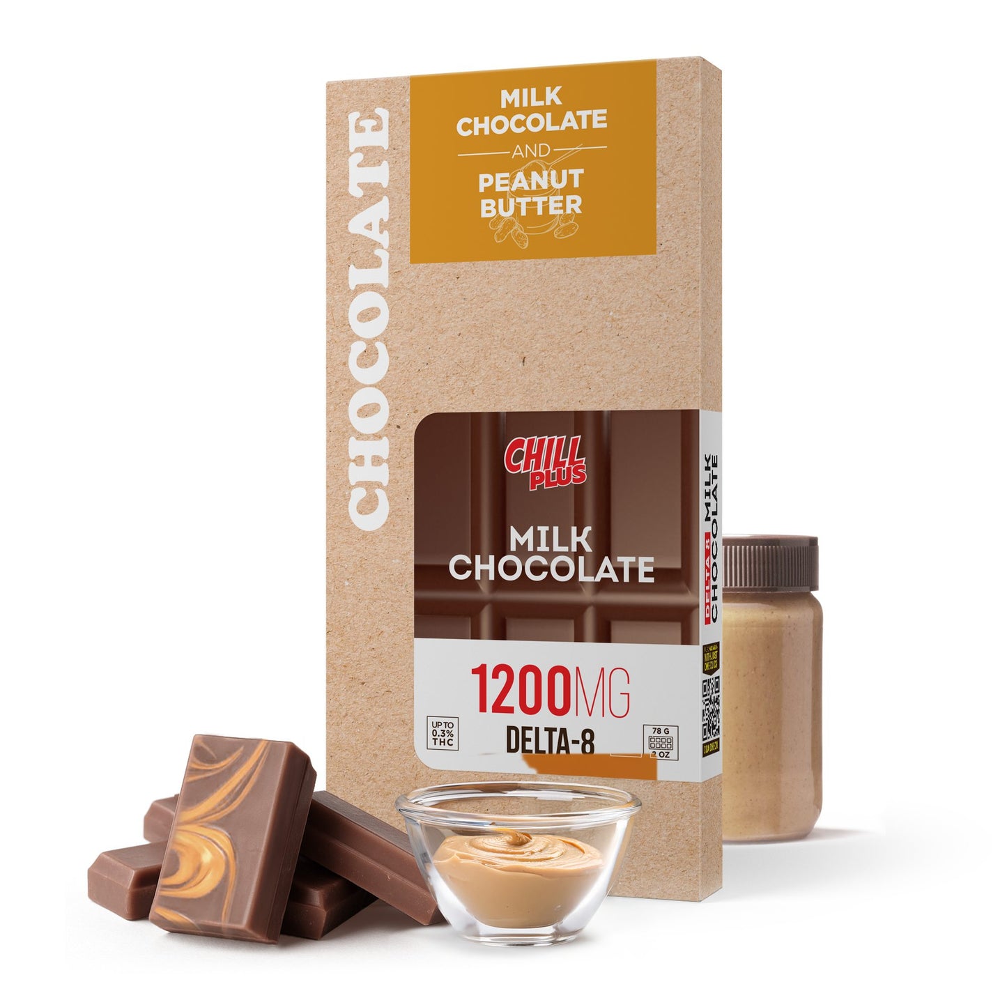 1,200mg Milk Chocolate & Peanut Butter Bar - Delta 8